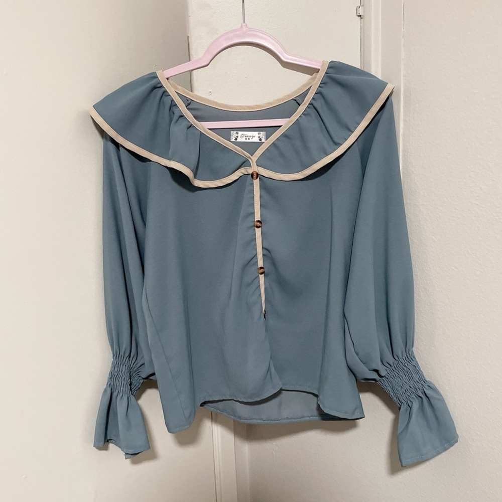 Bundle 2+ items for 30% off French style collar sheer Blouse with ruffles